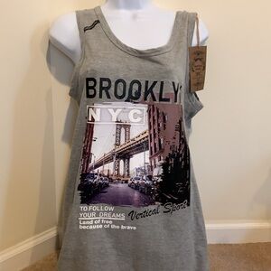 NWT Unisex Vertical Sport Brooklyn NYC Cotton Heather Grey Sleeveless Small Tank